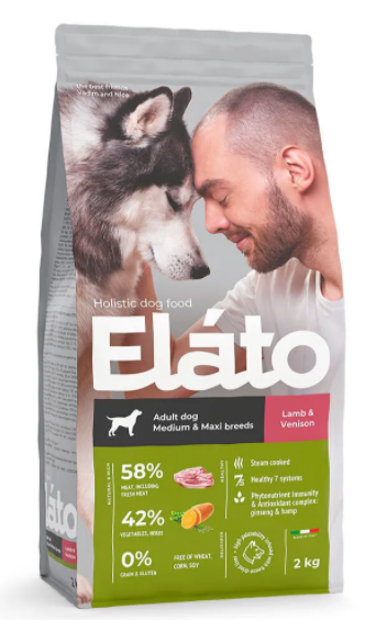 Elato Holistic корм для собак средних и крупных пород с ягненком и олениной, 2кг