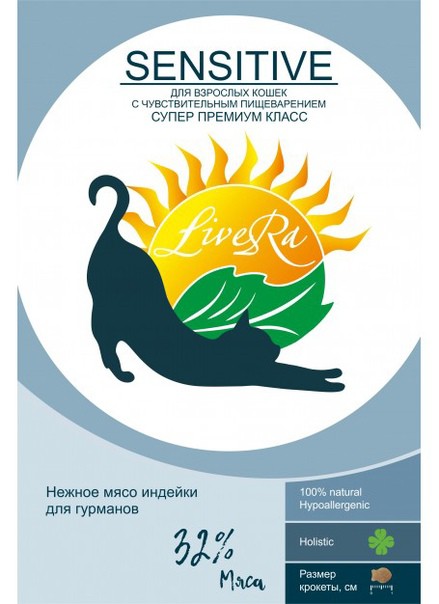 LiveRA корм низкозерновой сухой для взрослых кошек 3кг