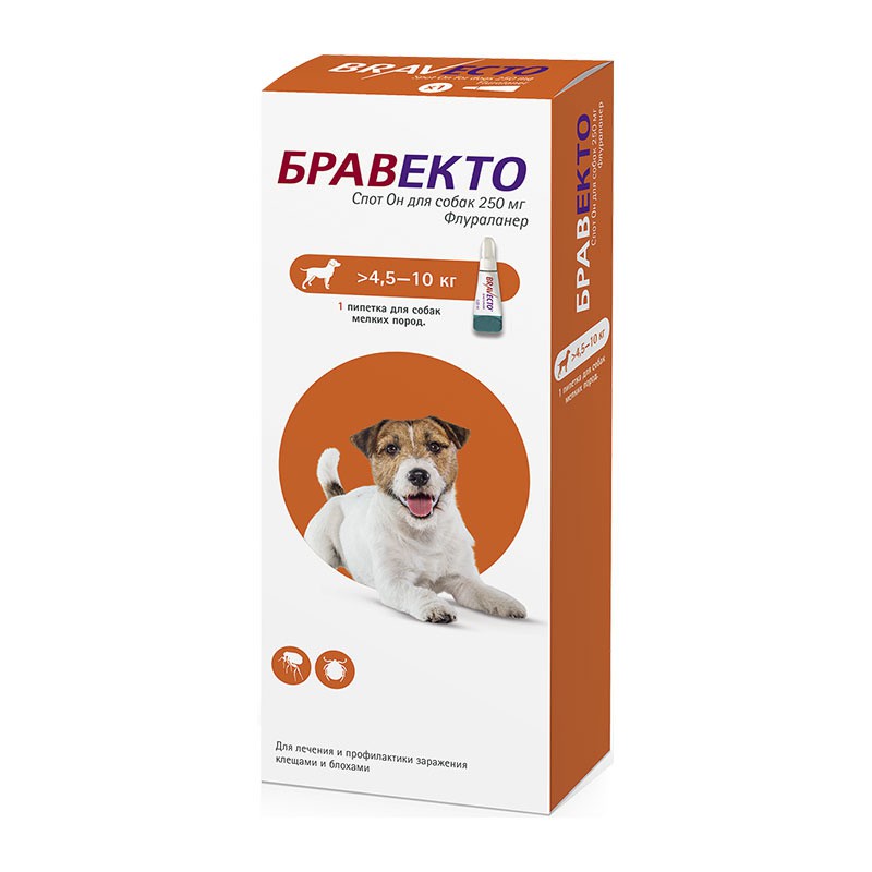 Бравекто Спот Он д/собак (250 мг)  4,5-10 кг