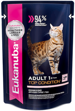 EUK Cat паучи корм для взрослых кошек с лососем в соусе 85 г