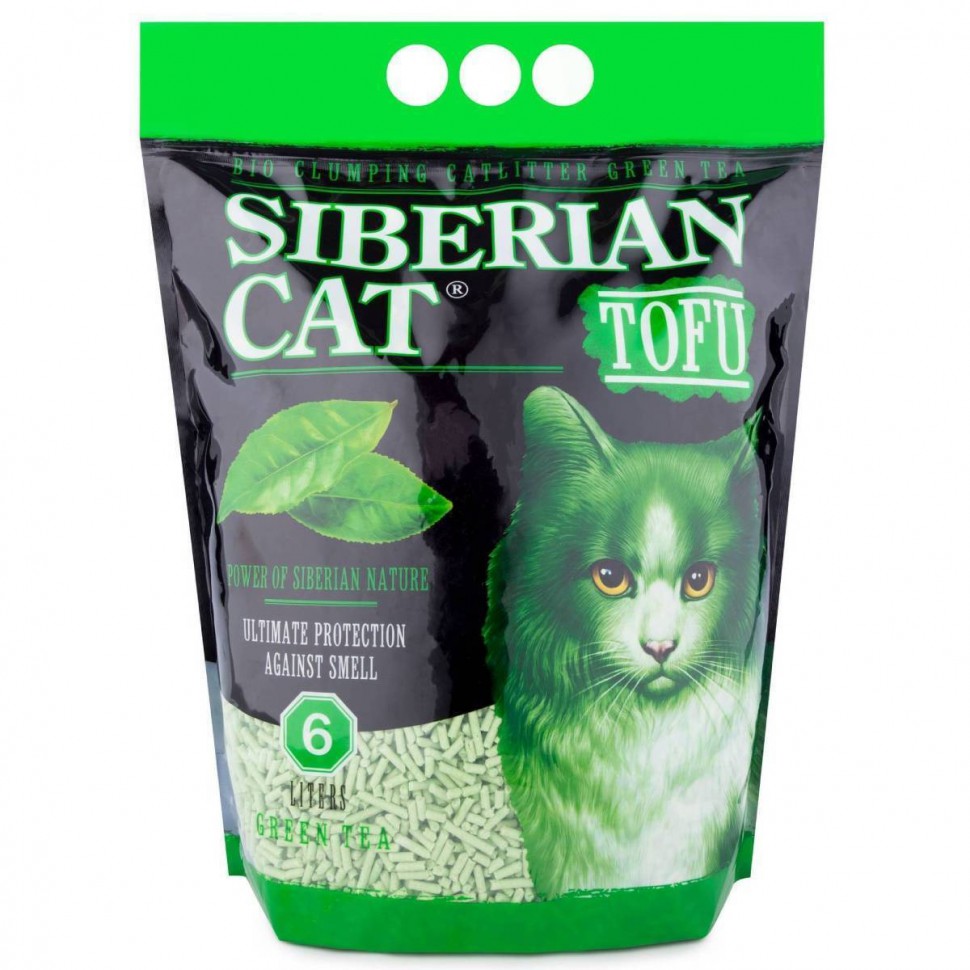 Сибирская кошка наполнитель 6 л Тофу Зеленый чай биоразлаг. комкующ.