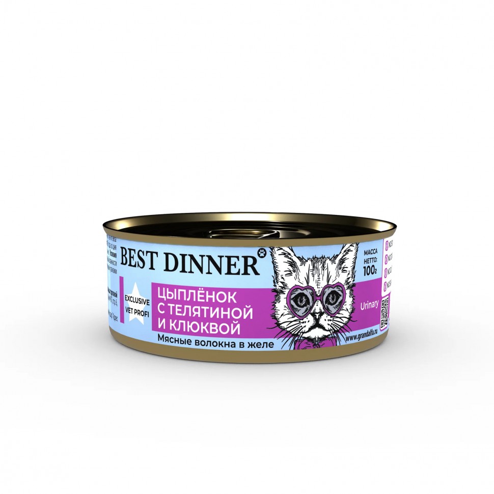 Best Dinner Urinary Конс. для кошек"Цыпленок с телятиной и клюквой" 0,1 кг