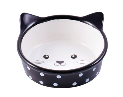 КерамикАрт миска керамическая для кошек 250 мл Мордочка кошки черная в горошек