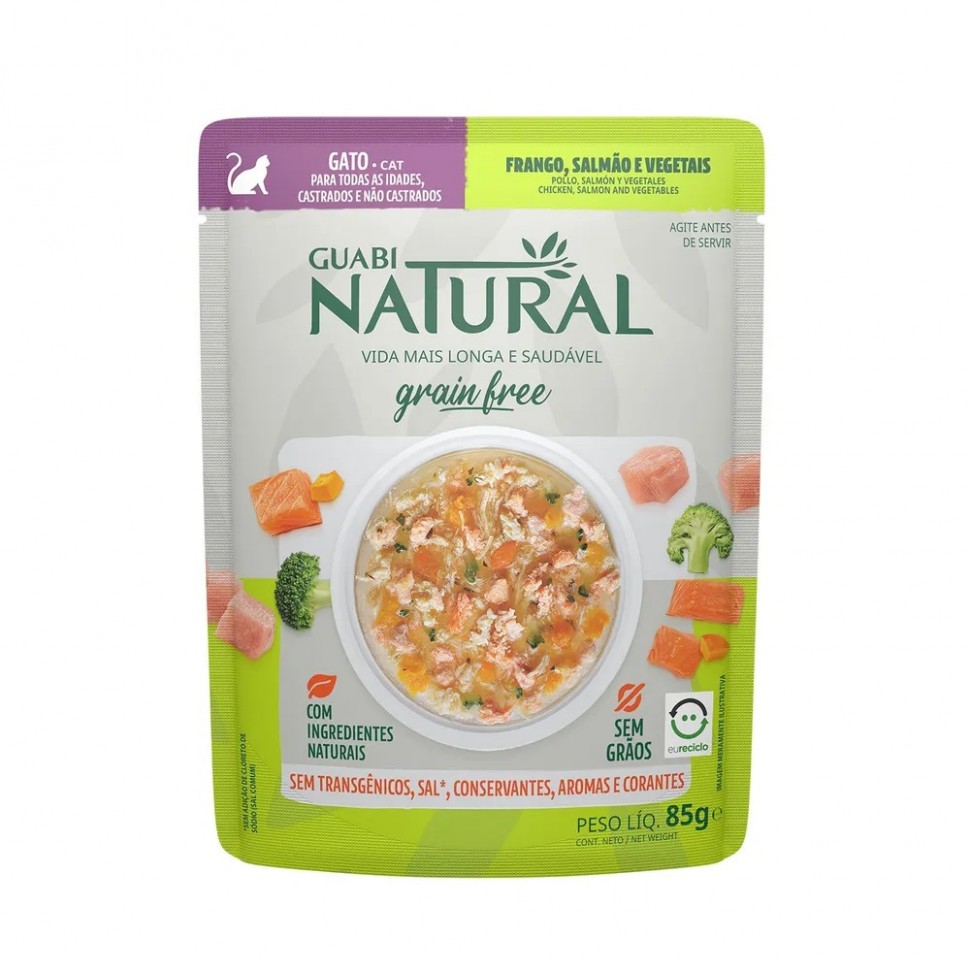 Guabi Natural CAT пауч беззерновой  д/кошек Курица/Лосось/овощи, 85г