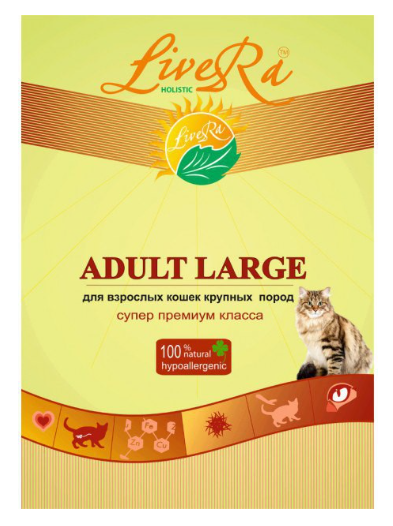 LiveRA корм сухой для взрослых кошек крупных пород 3кг