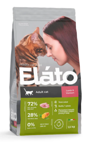 Elato Holistic корм для взр. кошек с ягненком и олениной, 1,5кг