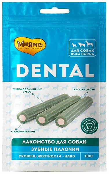 Мнямс DENTAL лакомство для собак "Зубные палочки" с хлорофиллом 100 г