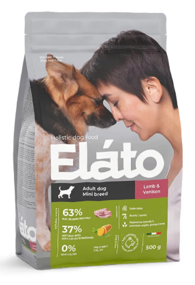 Elato Holistic корм для взр. собак мелких пород с ягненком и олениной 500г