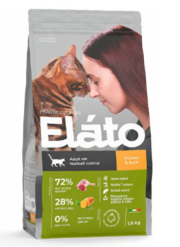Elato Holistic корм для взрослых кошек с курицей и уткой / для выведения шерсти, 1,5кг
