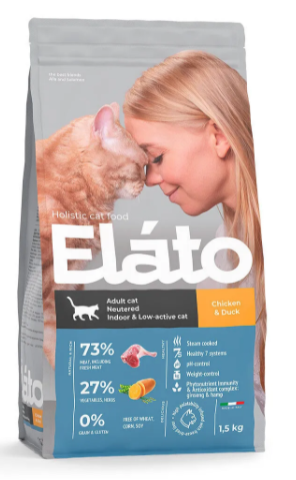 Elato Holistic корм для кастр. котов,  стерил. и малоакт. кошек 1,5кг