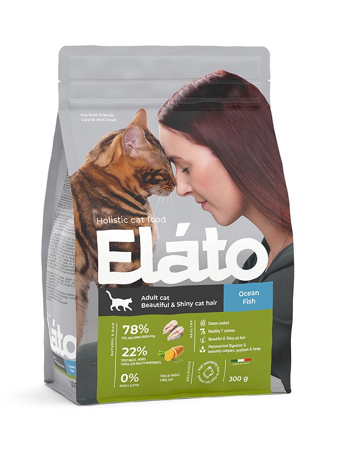 Elato Holistic корм для кошек с рыбой / для красивой и блестящей шерсти, 300г