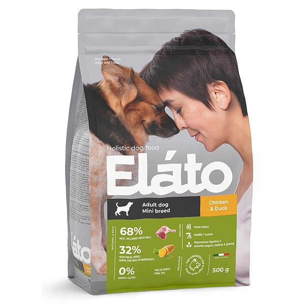 Elato Holistic корм для собак мелких пород с курицей и уткой, 500г